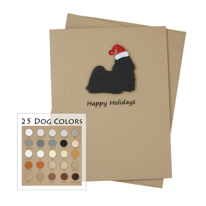 Shih Tzu (long haired) Lhasa Apso Christmas Card | Single or Pack of 10 | 25 Dog Colors | Choose Phrases | Santa Hat