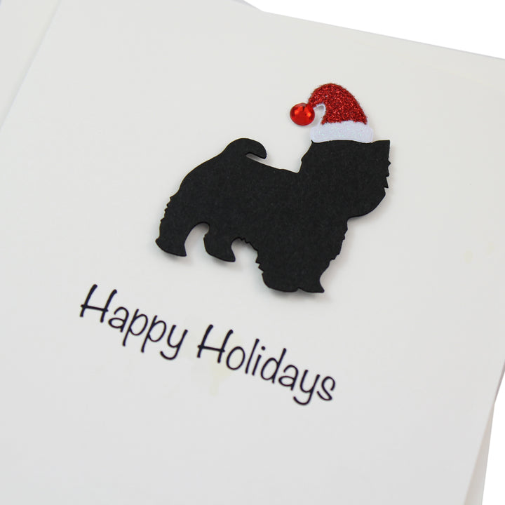 Yorkshire Terrier (short haired) Maltese (short haired) Yorkiepoo Christmas Card White | Single or Pack of 10 | 25 Dog Colors | Choose Phrases | Pet Holiday Cards | Santa Hat