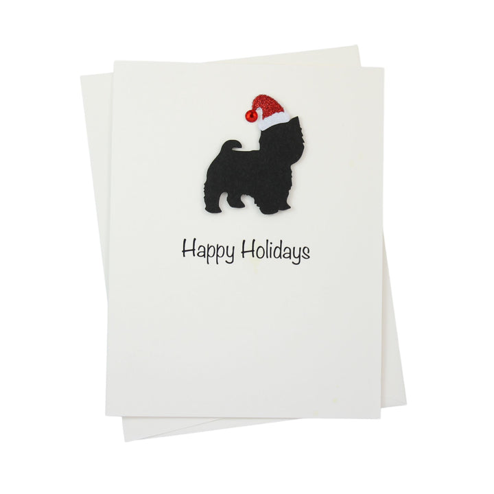 Yorkshire Terrier (short haired) Maltese (short haired) Yorkiepoo Christmas Card White | Single or Pack of 10 | 25 Dog Colors | Choose Phrases | Pet Holiday Cards | Santa Hat