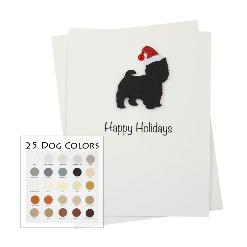 Yorkshire Terrier (short haired) Maltese (short haired) Yorkiepoo Christmas Card White | Single or Pack of 10 | 25 Dog Colors | Choose Phrases | Pet Holiday Cards | Santa Hat