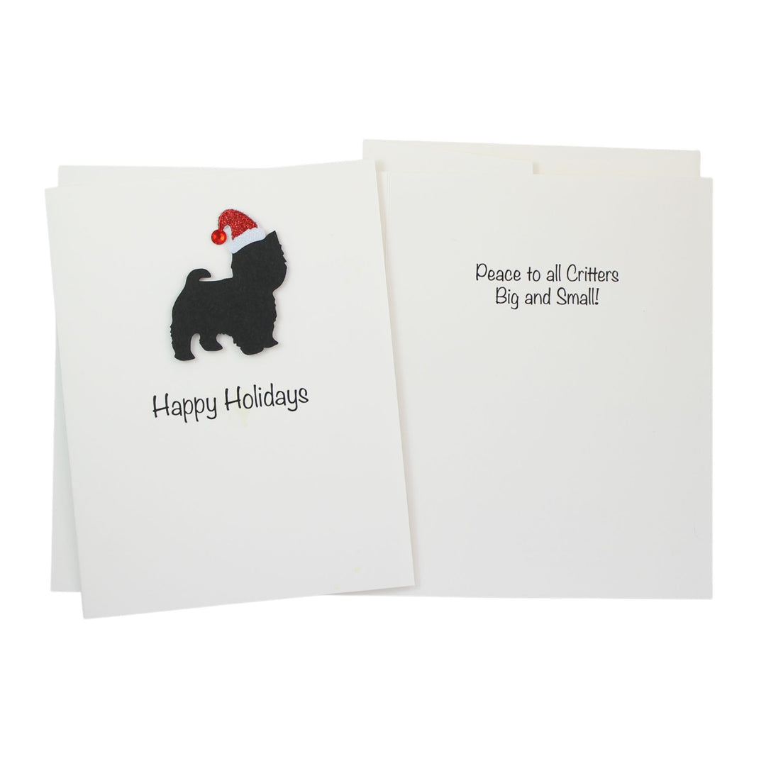 Yorkshire Terrier (short haired) Maltese (short haired) Yorkiepoo Christmas Card White | Single or Pack of 10 | 25 Dog Colors | Choose Phrases | Pet Holiday Cards | Santa Hat