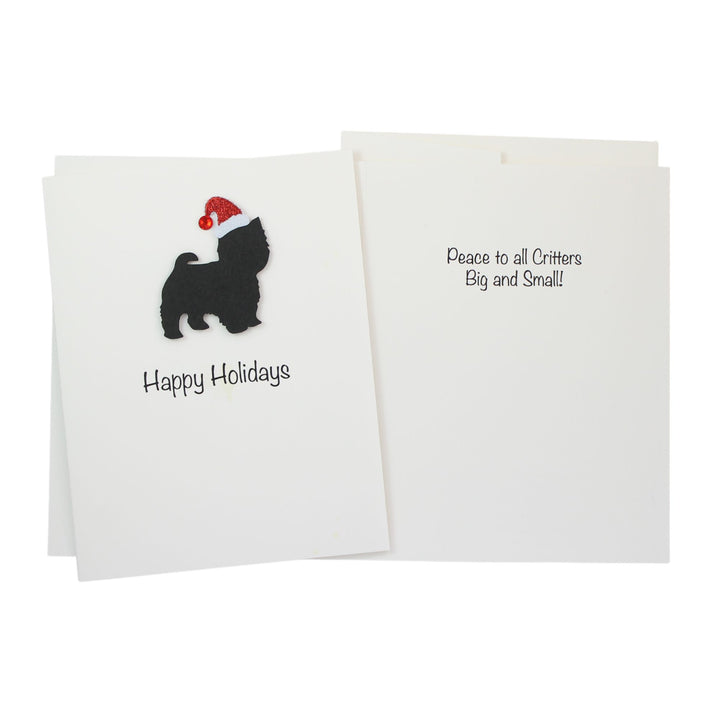 Yorkshire Terrier (short haired) Maltese (short haired) Yorkiepoo Christmas Card White | Single or Pack of 10 | 25 Dog Colors | Choose Phrases | Pet Holiday Cards | Santa Hat