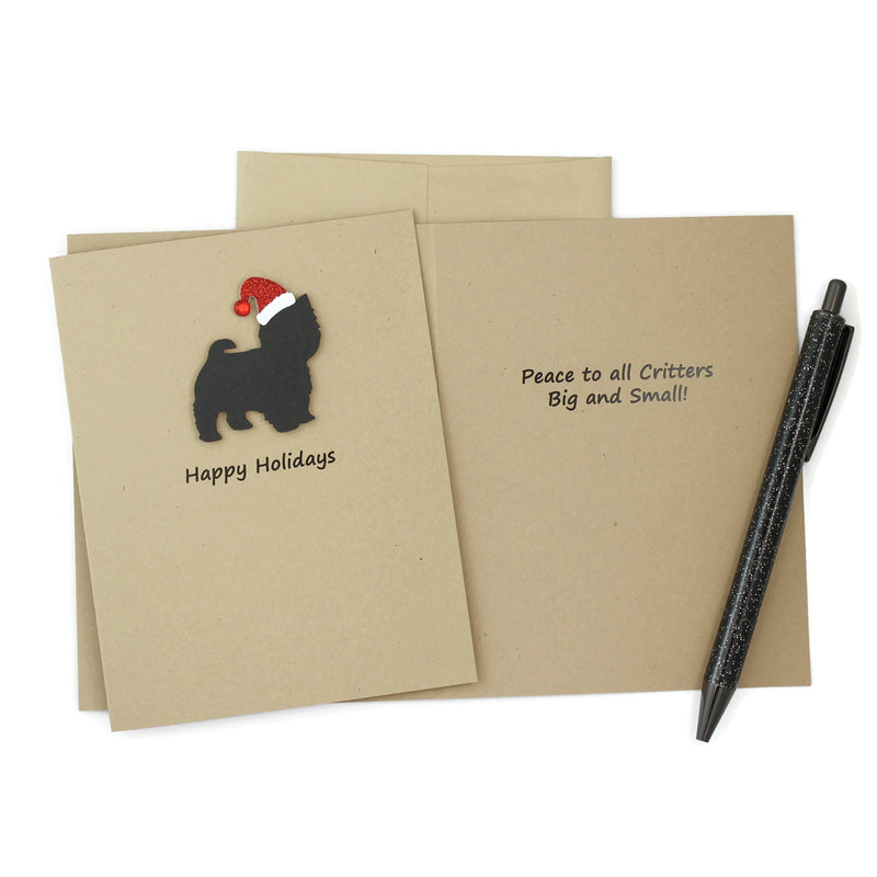 Maltese (short haired) Yorkshire terrier (short haired) Yorkiepoo Christmas Cards Custom Santa hat