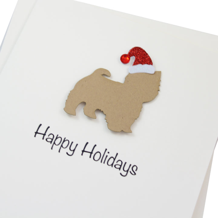 Yorkshire Terrier (short haired) Maltese (short haired) Yorkiepoo Christmas Card White | Single or Pack of 10 | 25 Dog Colors | Choose Phrases | Pet Holiday Cards | Santa Hat
