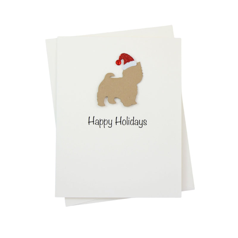 Yorkshire Terrier (short haired) Maltese (short haired) Yorkiepoo Christmas Card White | Single or Pack of 10 | 25 Dog Colors | Choose Phrases | Pet Holiday Cards | Santa Hat