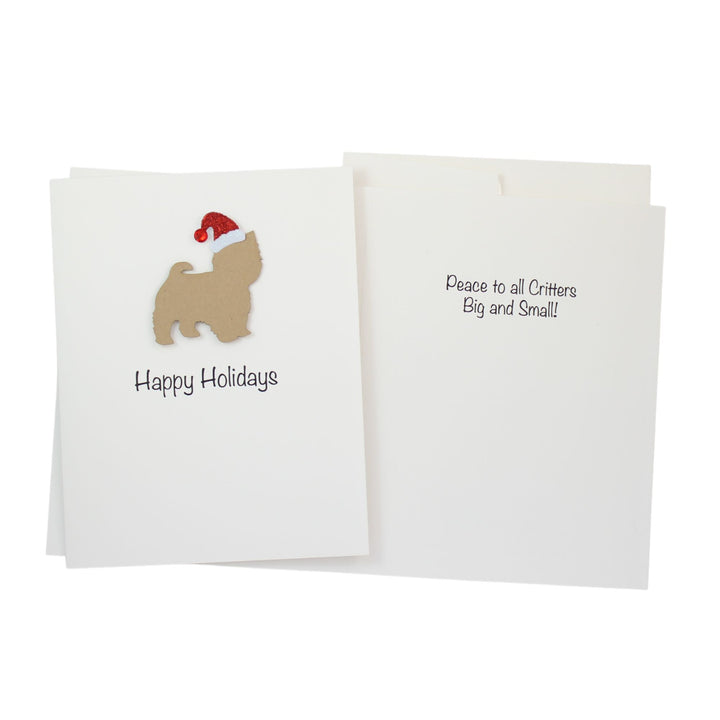 Yorkshire Terrier (short haired) Maltese (short haired) Yorkiepoo Christmas Card White | Single or Pack of 10 | 25 Dog Colors | Choose Phrases | Pet Holiday Cards | Santa Hat