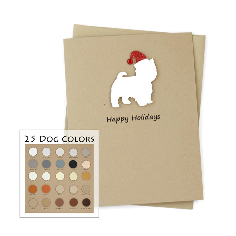 Maltese (short haired) Yorkshire terrier (short haired) Yorkiepoo Christmas Cards Custom Santa hat