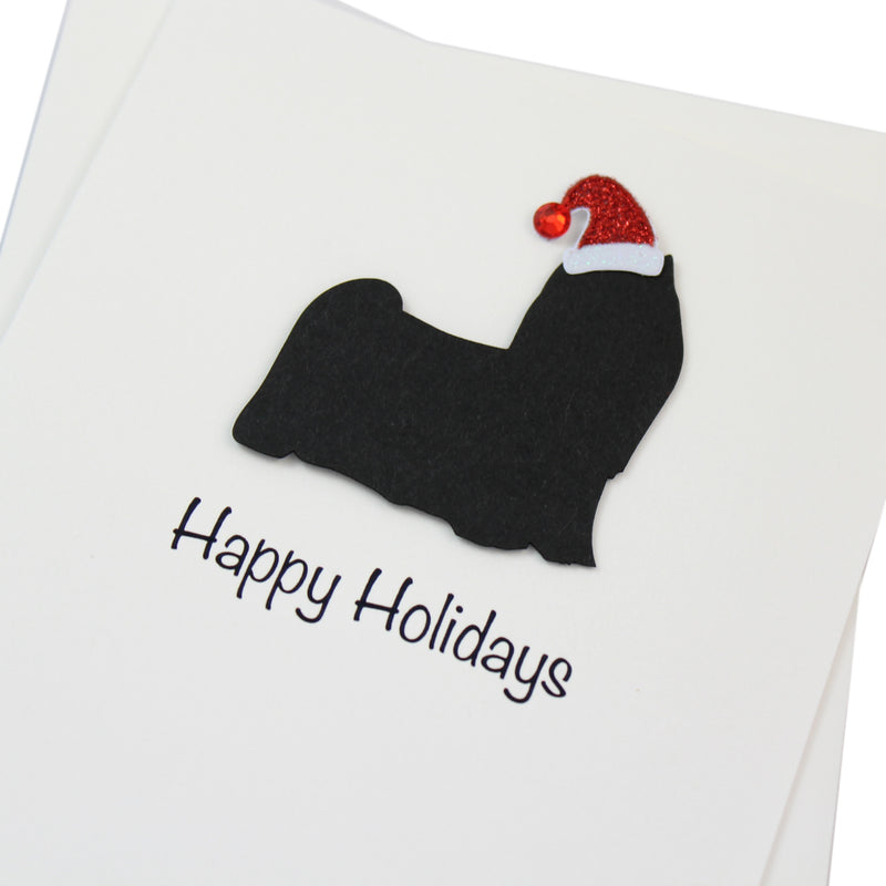 Yorkshire Terrier (long haired) Christmas Card White | Single or Pack of 10 | 25 Dog Colors | Choose Phrases | Pet Holiday Cards | Santa Hat