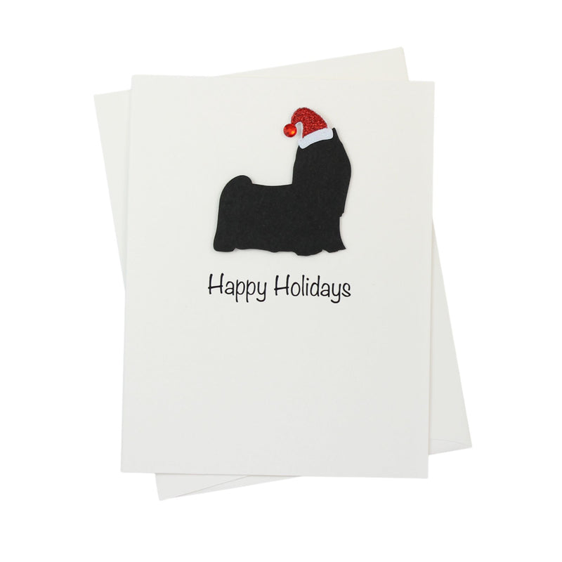 Yorkshire Terrier (long haired) Christmas Card White | Single or Pack of 10 | 25 Dog Colors | Choose Phrases | Pet Holiday Cards | Santa Hat