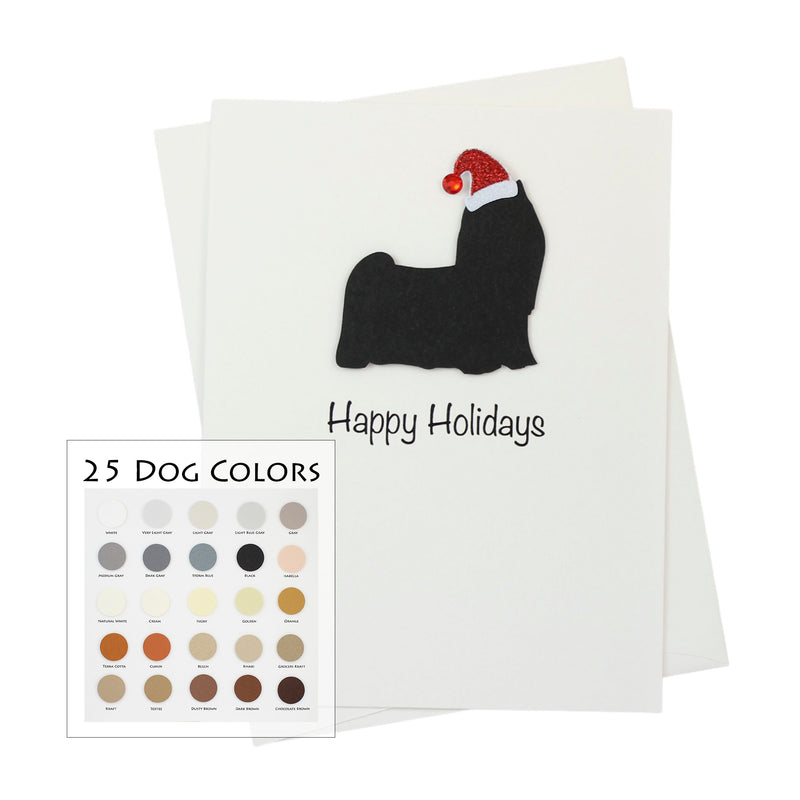 Yorkshire Terrier (long haired) Christmas Card White | Single or Pack of 10 | 25 Dog Colors | Choose Phrases | Pet Holiday Cards | Santa Hat