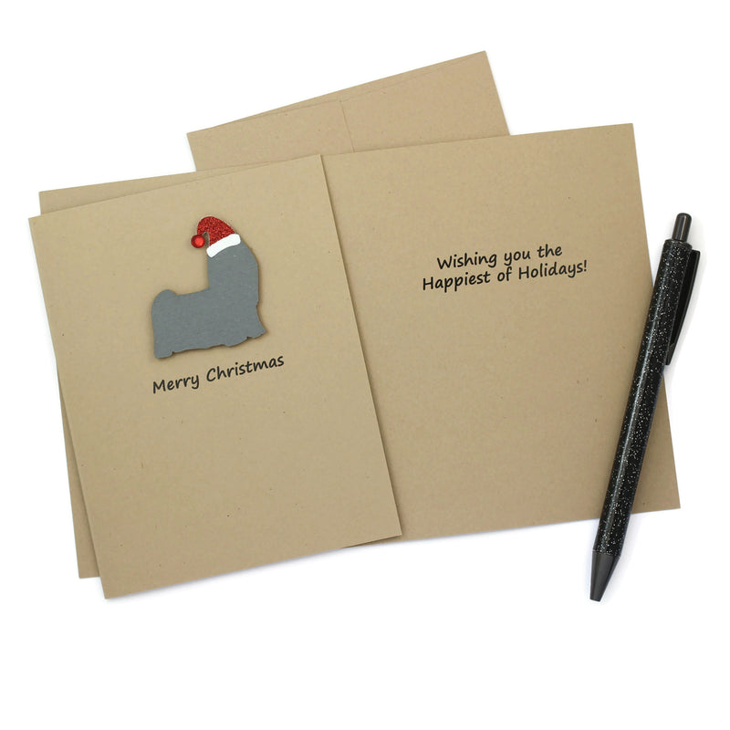 Yorkshire Terrier (long haired) Christmas Greeting Cards Custom | Santa hat