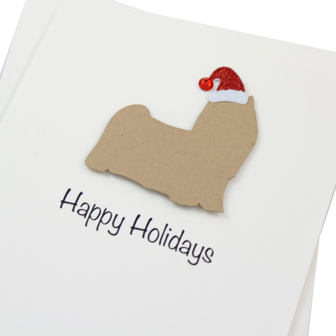 Yorkshire Terrier (long haired) Christmas Card White | Single or Pack of 10 | 25 Dog Colors | Choose Phrases | Pet Holiday Cards | Santa Hat