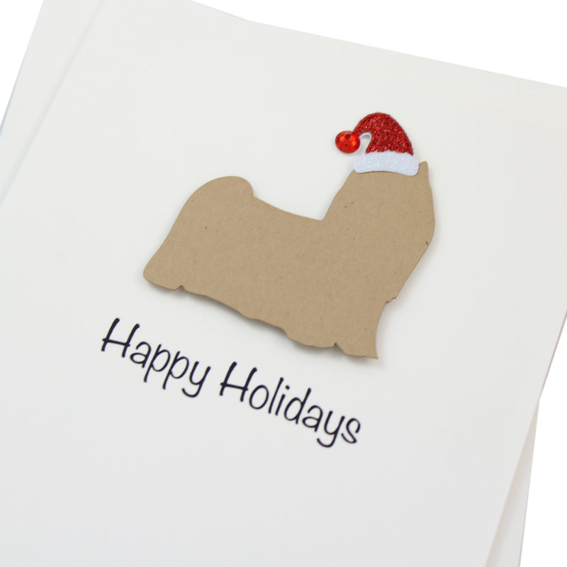 Yorkshire Terrier (long haired) Christmas Card White | Single or Pack of 10 | 25 Dog Colors | Choose Phrases | Pet Holiday Cards | Santa Hat