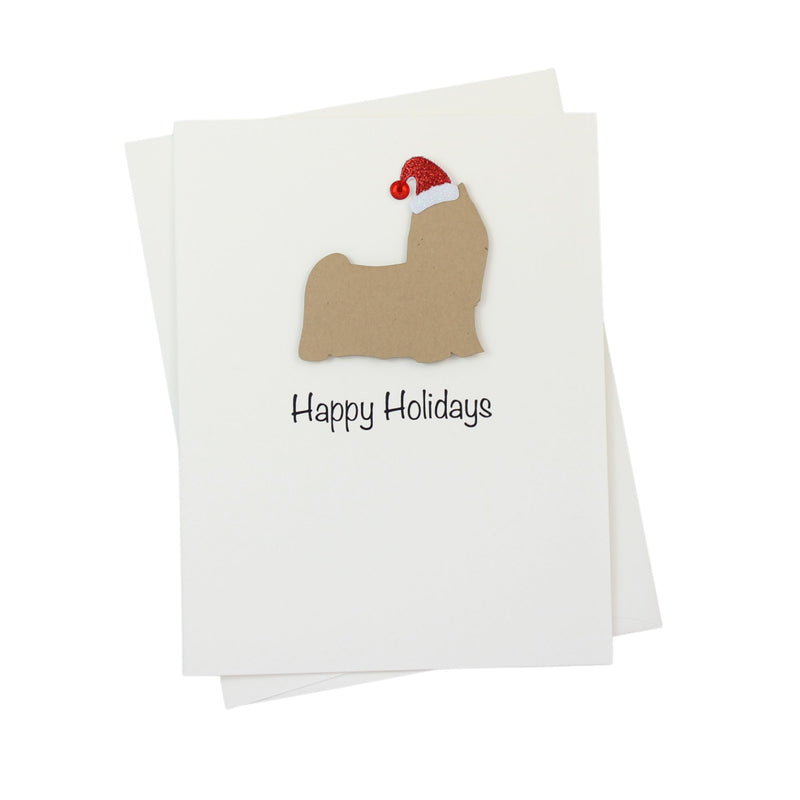 Yorkshire Terrier (long haired) Christmas Card White | Single or Pack of 10 | 25 Dog Colors | Choose Phrases | Pet Holiday Cards | Santa Hat