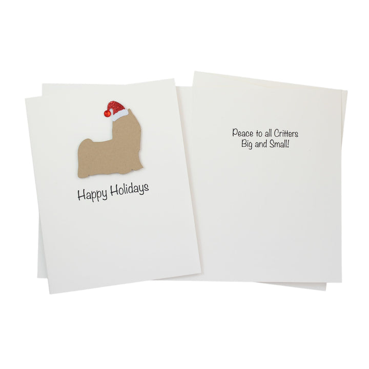 Yorkshire Terrier (long haired) Christmas Card White | Single or Pack of 10 | 25 Dog Colors | Choose Phrases | Pet Holiday Cards | Santa Hat