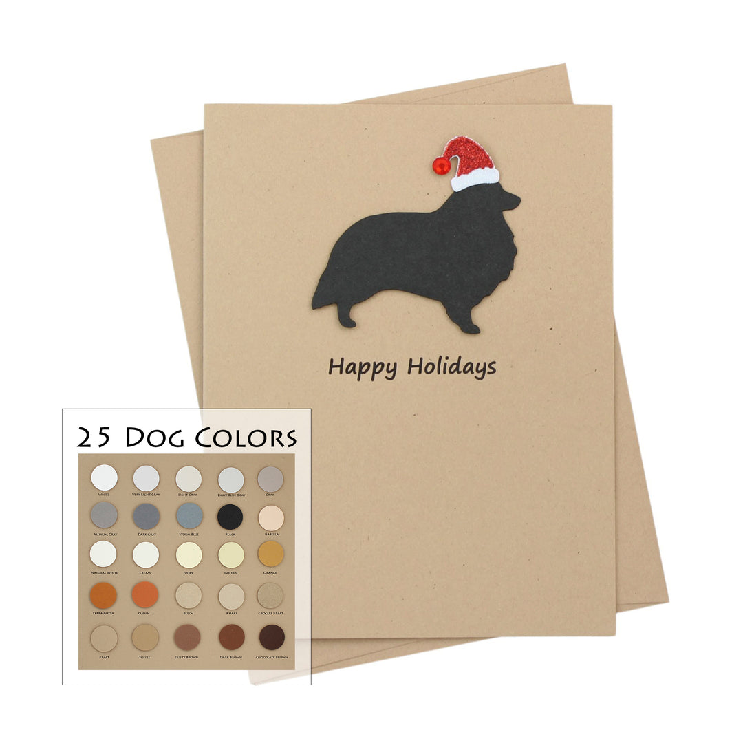 Shetland Sheepdog Christmas Card | Single or Pack of 10 | 25 Dog Colors | Choose Phrases | Santa Hat