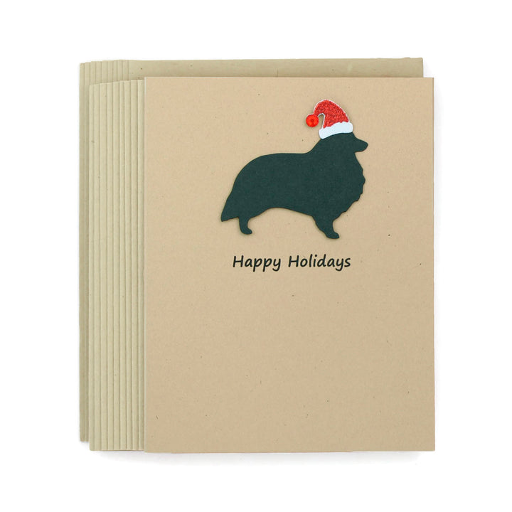 Shetland Sheepdog Christmas Card | Single or Pack of 10 | 25 Dog Colors | Choose Phrases | Santa Hat