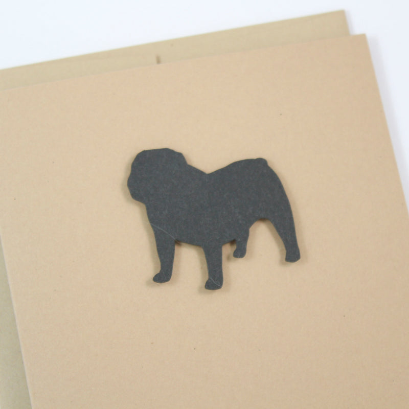 Bulldog Blank Greeting Card | Handmade Black Dog Blank Notecards | Single or 10 Pack | Kraft Brown - Embellish by Jackie