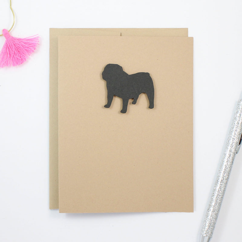 Bulldog Blank Greeting Card | Handmade Black Dog Blank Notecards | Single or 10 Pack | Kraft Brown - Embellish by Jackie