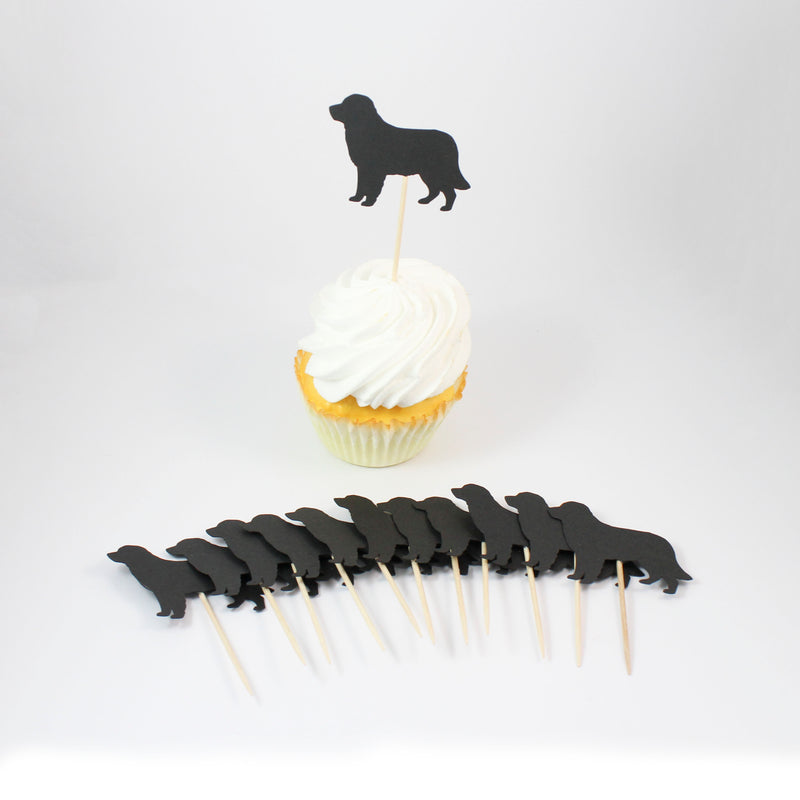 Golden Retriever Cupcake Toppers Set of 12 | Black Dog Party Decorations | Birthday Décor Cake Topper