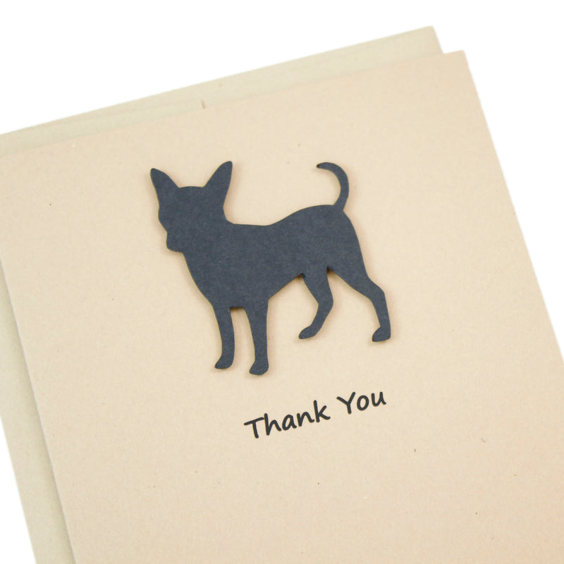Smooth Coat Chihuahua Thank You Card | Handmade Black Dog Notecards | Single - 10 Pack | Choose Inside | Chi-chi