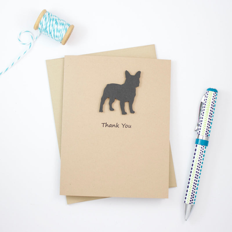 French Bulldog Thank You Cards | Handmade Frenchie Greeting Card | Black Dog | Single or 10 Pack