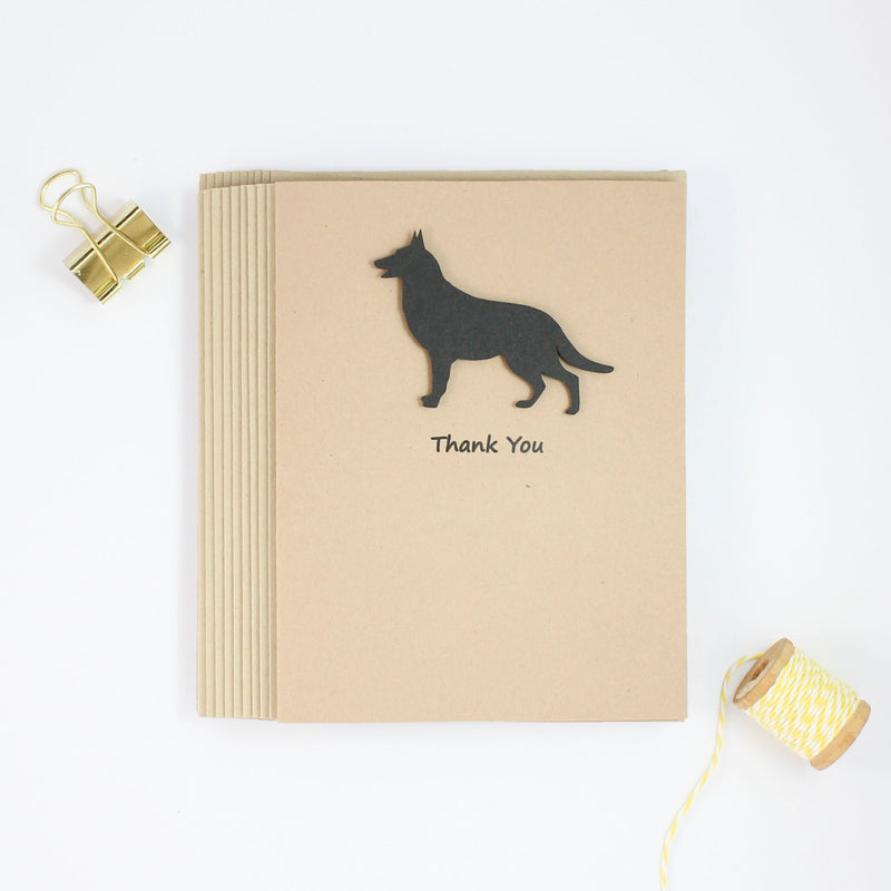 German Shepherd Thank You Card | Handmade Black Dog Greeting Card | Single or 10 Pack Notecards - Embellish by Jackie