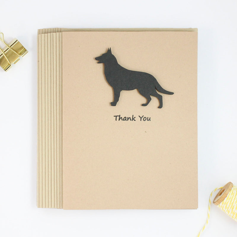 German Shepherd Thank You Card | Handmade Black Dog Greeting Card | Single or 10 Pack Notecards - Embellish by Jackie