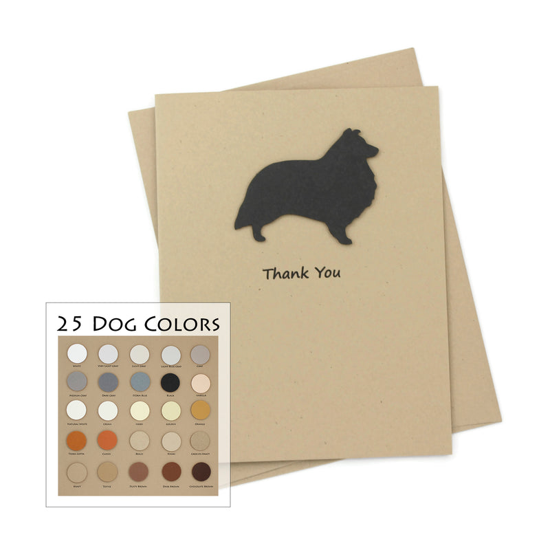 Shetland Sheepdog Thank You Card | Sheltie 25 Dog Colors Available | Choose Inside Phrase | Single Card or 10 Pack - Embellish by Jackie - Handmade Greeting Cards