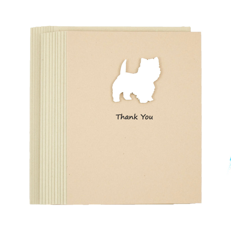 Westie Thank You Card | Handmade White Dog Greeting Cards | Single or 10 Pack | West Highland White Terrier