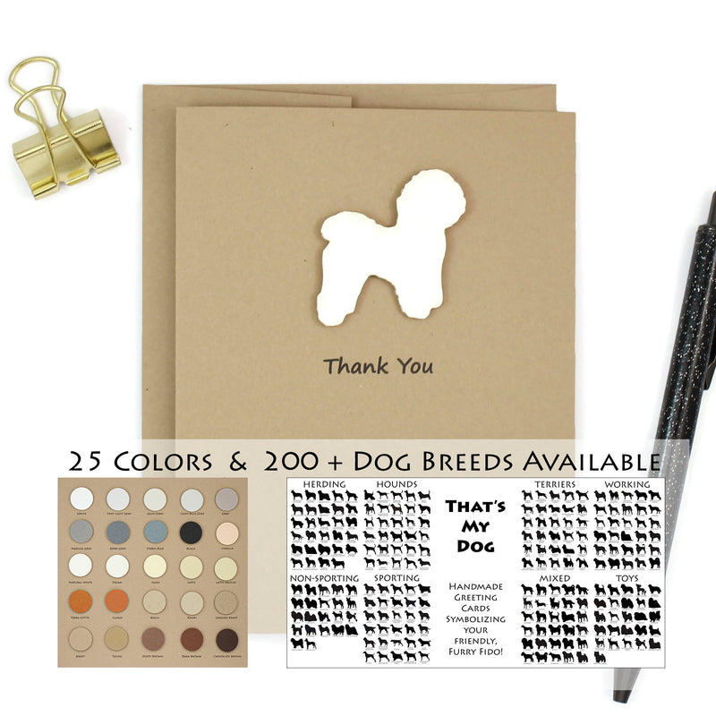 Dog Thank You Card | 200+ Dog Breeds to Choose from | 25 Dog Colors Available | Choose Inside Phrase | Single Card or 10 Pack
