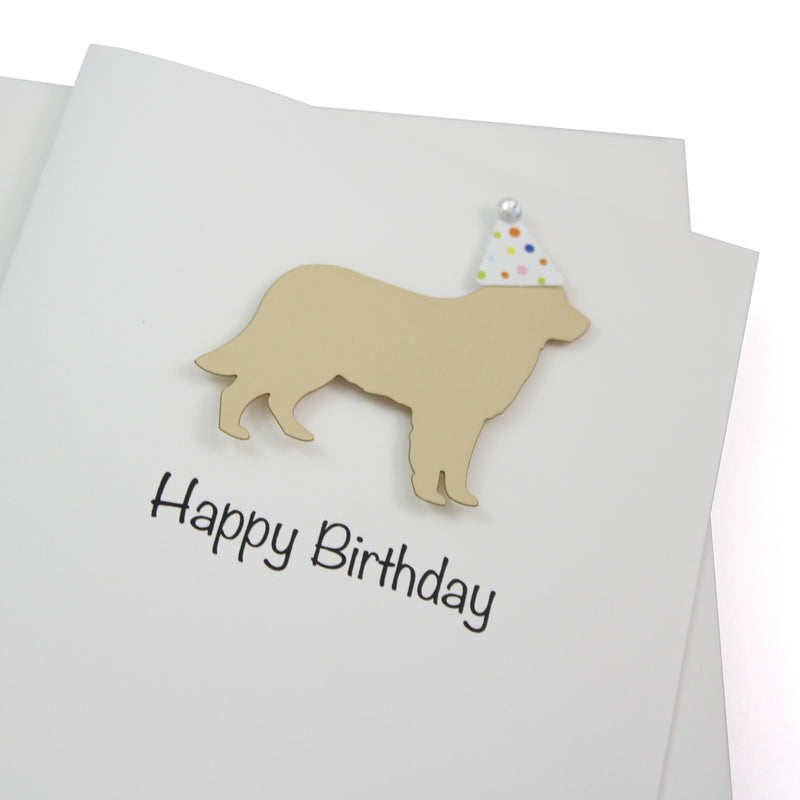 Dog Birthday Card White | 200+ Dog Breeds to Choose from | 25 Dog Colors Available | Choose Inside Phrase | Single Card or 10 Pack| Confetti Party Hat