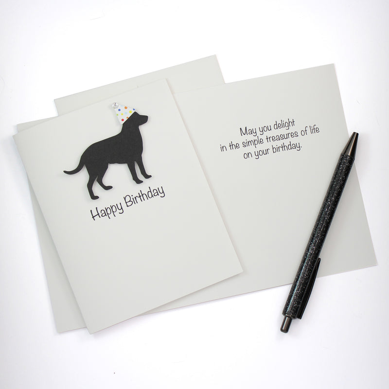 Dog Birthday Card White | 200+ Dog Breeds to Choose from | 25 Dog Colors Available | Choose Inside Phrase | Single Card or 10 Pack| Confetti Party Hat