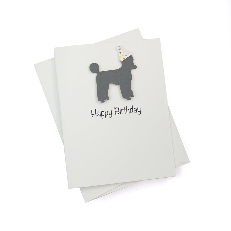 Dog Birthday Card White | 200+ Dog Breeds to Choose from | 25 Dog Colors Available | Choose Inside Phrase | Single Card or 10 Pack| Confetti Party Hat