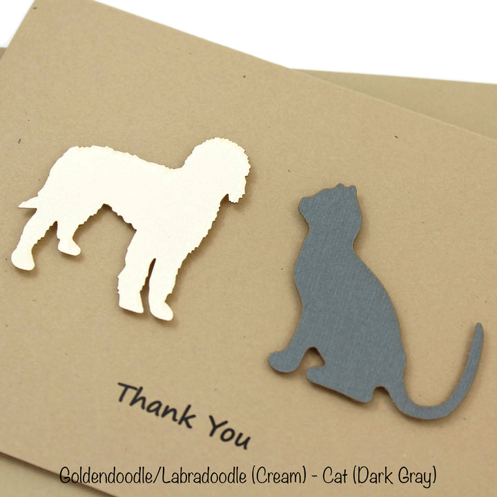2 Pets Custom Thank You Card | Handmade Cat or Dog Breed  | Choose your Pet color Front and Inside Phrases