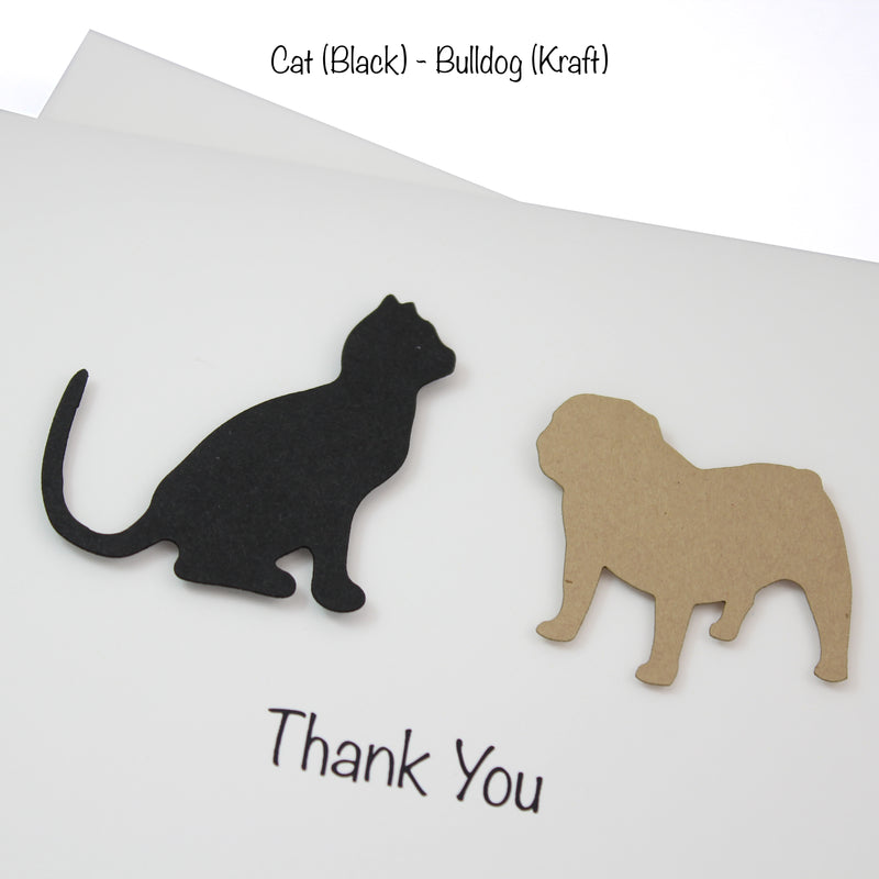 2 Pets Custom Thank You Card White | Handmade Cat or Dog Breed  | Choose your Pet color Front and Inside Phrases