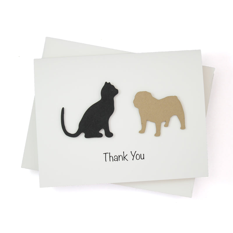 2 Pets Custom Thank You Card White | Handmade Cat or Dog Breed  | Choose your Pet color Front and Inside Phrases