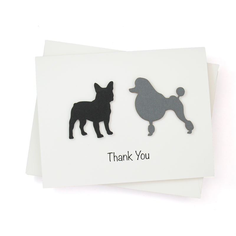 2 Pets Custom Thank You Card White | Handmade Cat or Dog Breed  | Choose your Pet color Front and Inside Phrases
