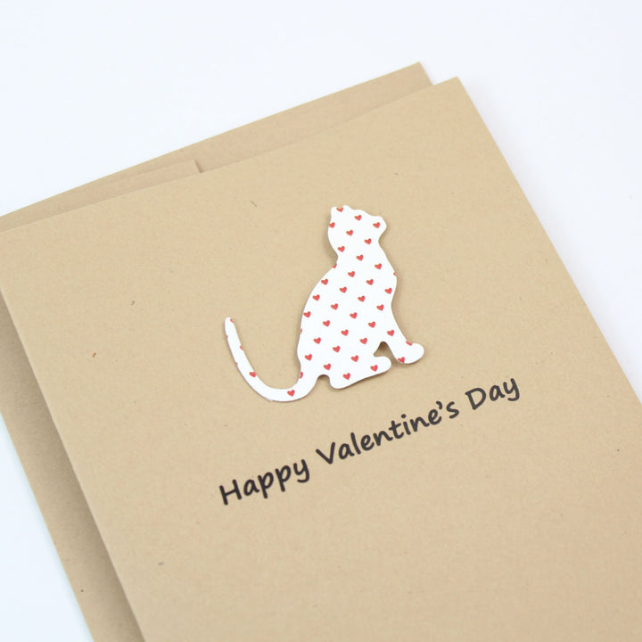 Cat Valentines Day Greeting Card 10 Pack - Small Red Hearts