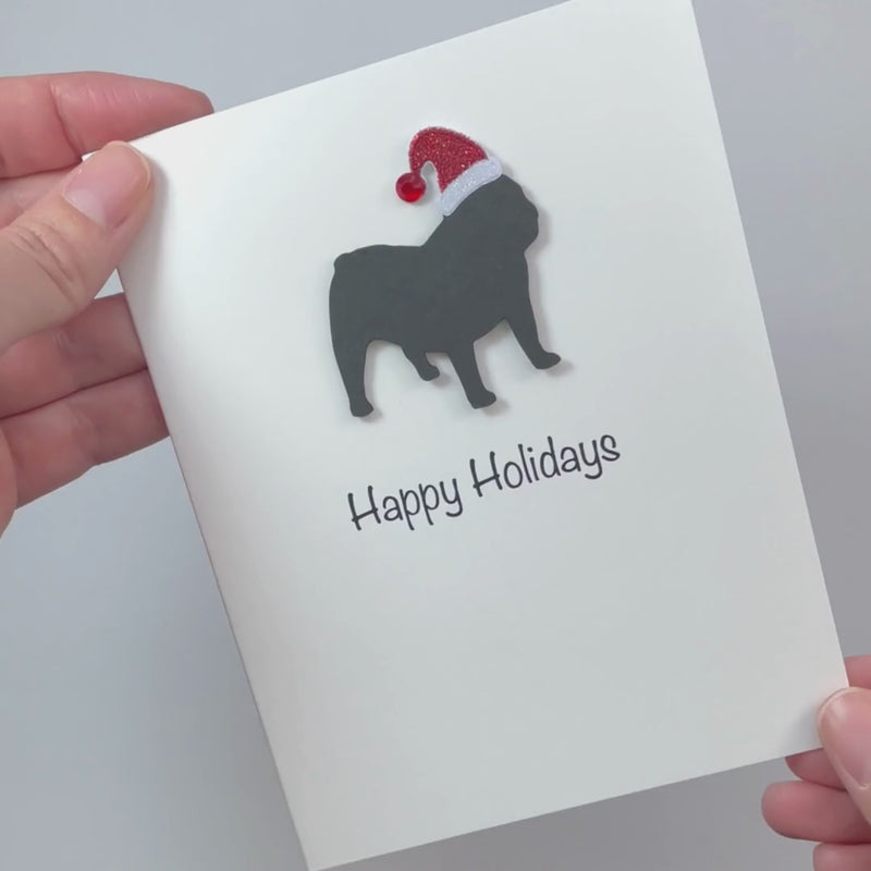 Bulldog Christmas Card White | Single or Pack of 10 | 25 Dog Colors | Choose Phrases | Pet Holiday Cards | Santa Hat