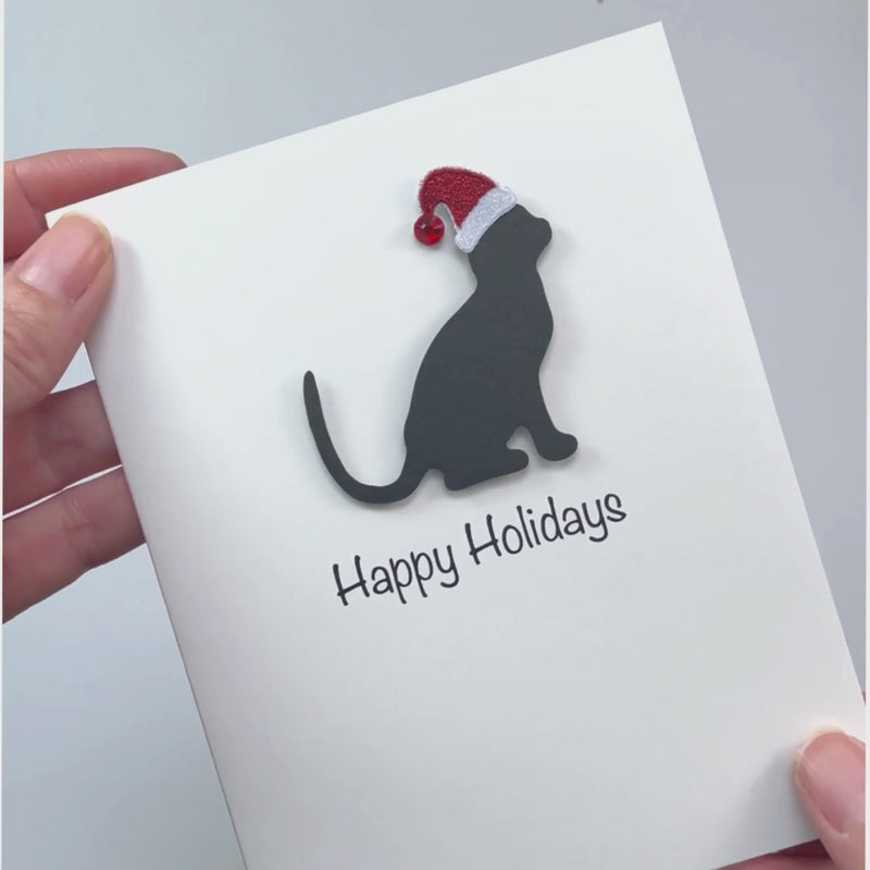Cat Christmas Cards White | Single Card or 10 Pack | 25 Cat Colors Available | Choose Phrases