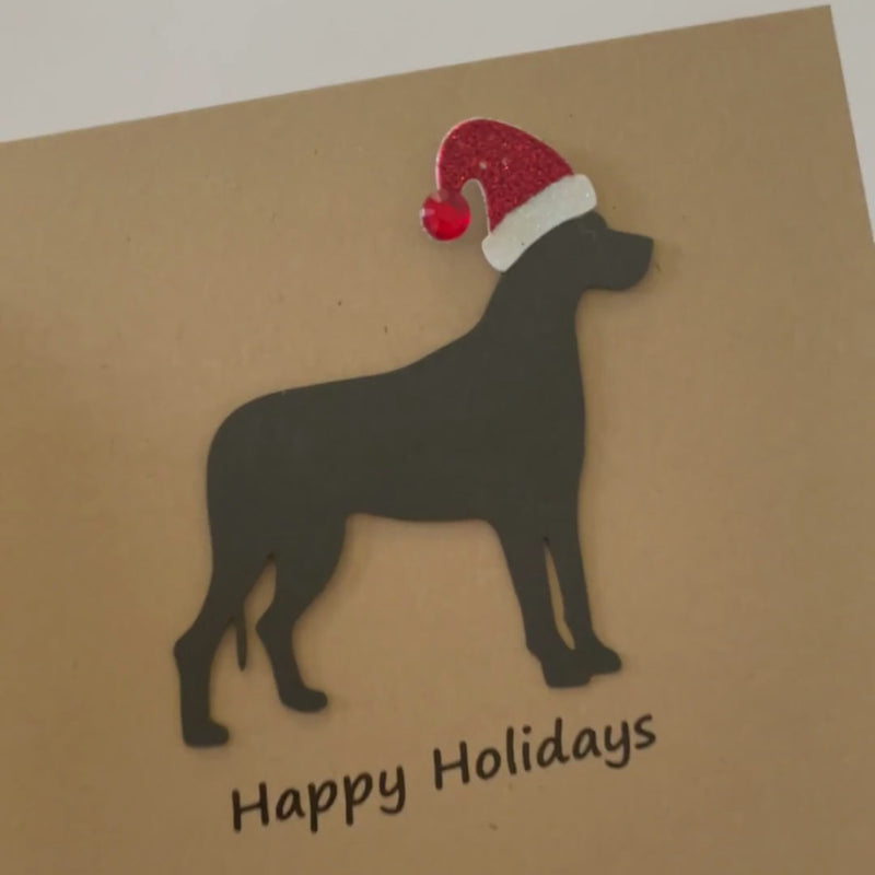 Great Dane Christmas Card | Single or Pack of 10 | 25 Dog Colors | Choose Phrases | Santa Hat