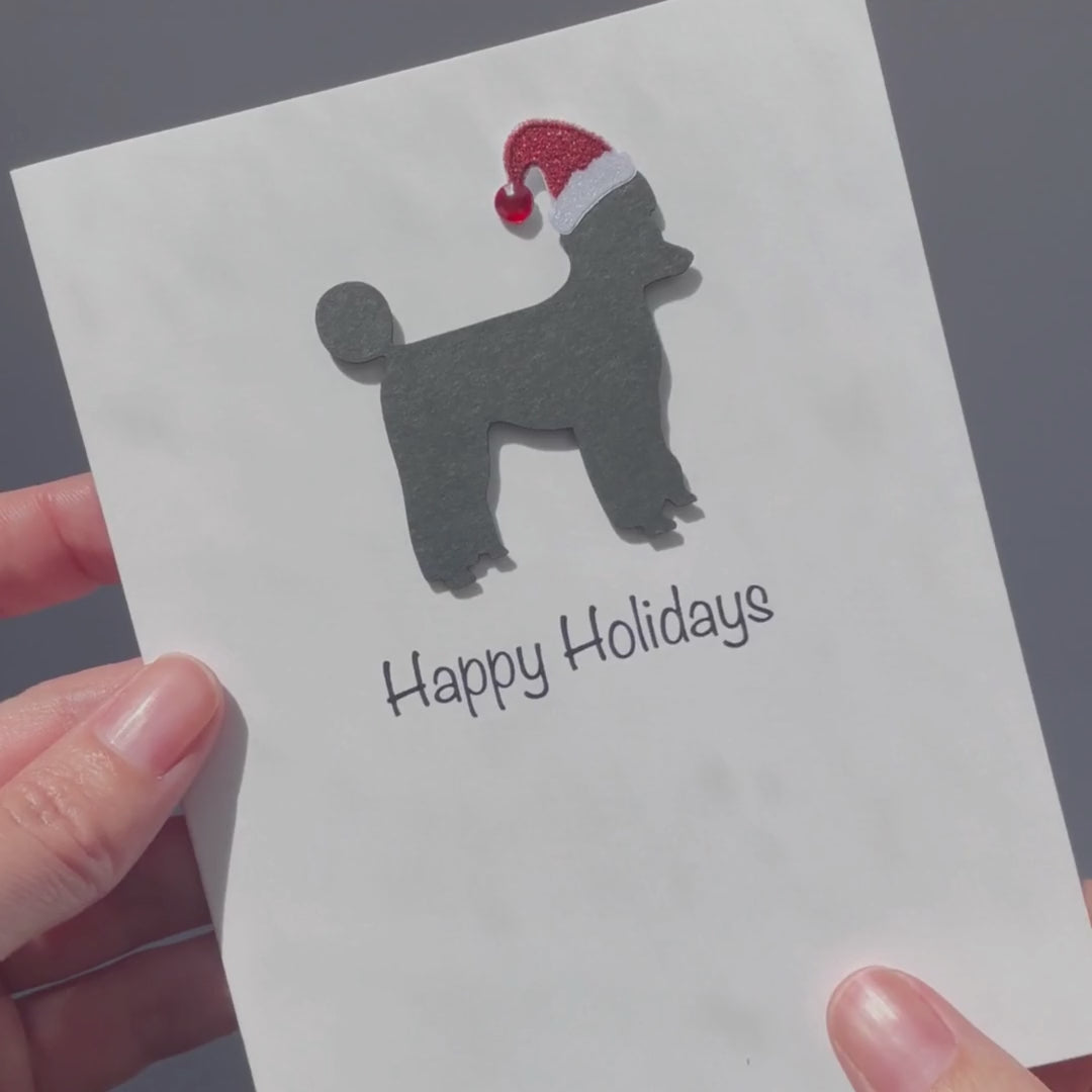 Poodle (Sporting Clip) Christmas Card White | Single or Pack of 10 | 25 Dog Colors | Choose Phrases | Pet Holiday Cards | Santa Hat