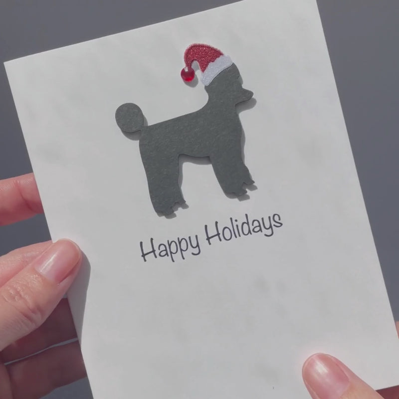 Poodle (Sporting Clip) Christmas Card White | Single or Pack of 10 | 25 Dog Colors | Choose Phrases | Pet Holiday Cards | Santa Hat