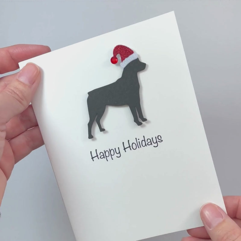 Rottweiler Christmas Card White | Single or Pack of 10 | 25 Dog Colors | Choose Phrases | Pet Holiday Cards | Santa Hat