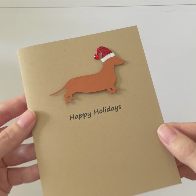 Smooth Dachshund Christmas Card | Single or Pack of 10 | 25 Dog Colors | Choose Phrases | Weiner Santa Hat