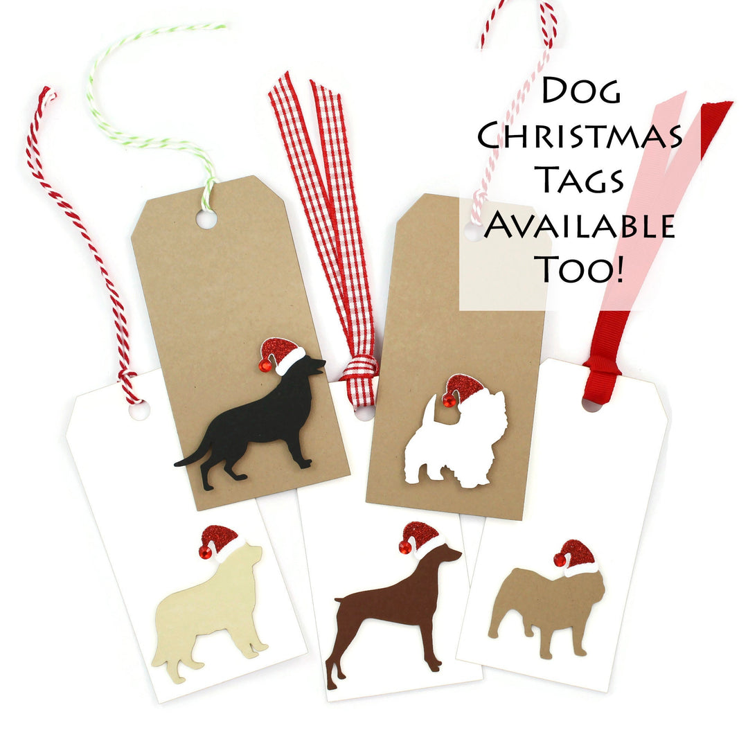 Cat Christmas Gift Tags | Handmade Pet Holiday Tags Pack of 6 | 25 Cat Colors | 6 Ribbon Twine Options | Cat with Santa Hat | White or Brown