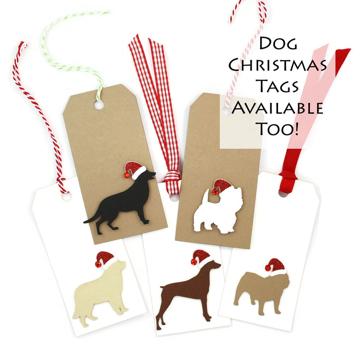 Cat Christmas Gift Tags | Handmade Pet Holiday Tags Pack of 6 | 25 Cat Colors | 6 Ribbon Twine Options | Cat with Santa Hat | White or Brown