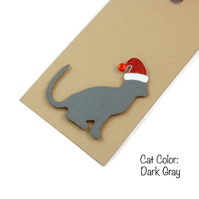 Cat Christmas Gift Tags | Handmade Pet Holiday Tags Pack of 6 | 25 Cat Colors | 6 Ribbon Twine Options | Cat with Santa Hat | White or Brown