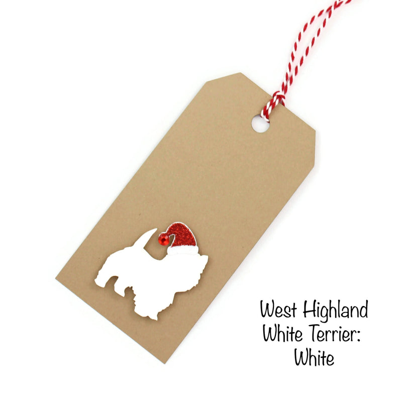 Dog Christmas Gift Tags | 200+ Dog Breeds | Handmade Pet Holiday Tags Pack of 6 | 25 Dog Colors | 6 Ribbon Twine Options |with Santa Hat